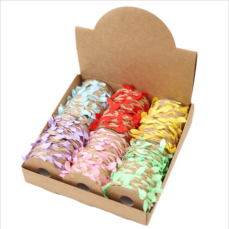 Wholesale 5meters color leaf jute rope bouquet gift box packaging decorative rope 12 rolls 6 colors DIY creative home decoration - Color: Color mixing