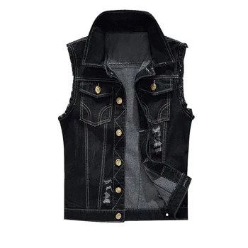 

Cotton Jeans Sleeveless Jacket Vest Men Plus Size 6XL Black Denim Jeans Vest Male Cowboy Outdoors Waistcoat Mens