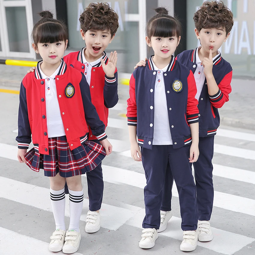 

2PCs Girls Plaid Skirt School Uniform Costumes Boys Jacket+trousers Clothing Set Autumn Primary School Uniform for Kids Girls