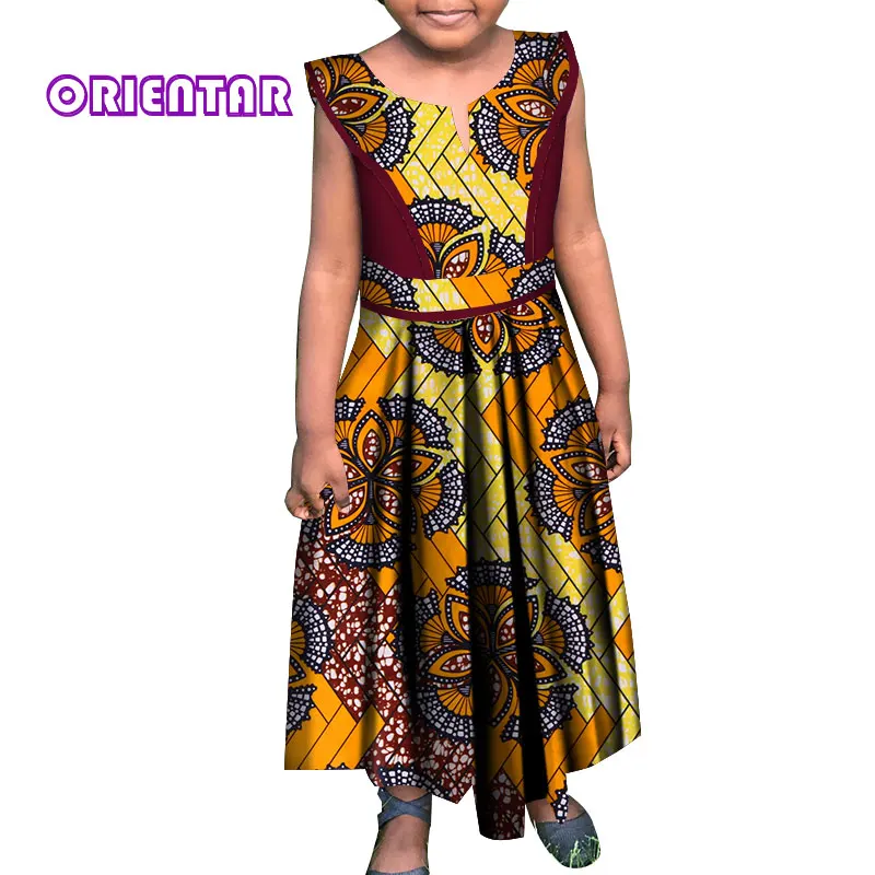 Платья в африканском стиле для маленьких девочек; платье без рукавов с круглым вырезом; традиционное платье с принтом в африканском стиле; Bazin Riche; повседневное детское праздничное платье; WYT278 - Цвет: 5