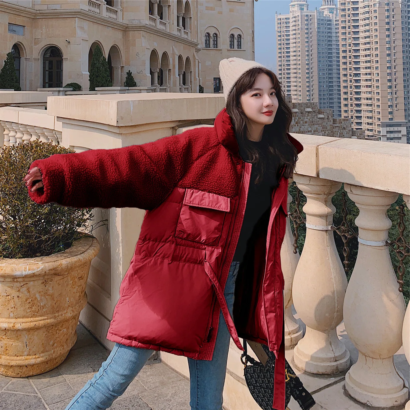 

2019 Autumn & Winter New Style Lambs Wool Joint Cotton-padded Clothes Cotton Coat Women's Short Korean-style Loose-Fit Cotton-pa