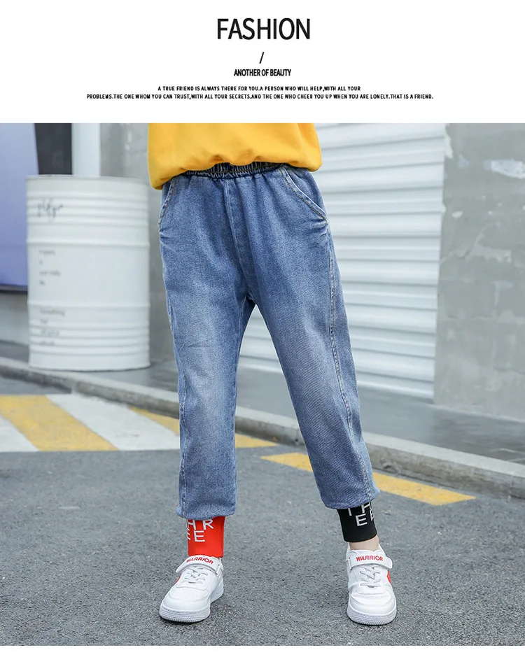 Girls Jeans for kids Pants Autumn Children Clothing fashion sport Jeans 6 8 10 12 14 years Big girl jeans teenage trousers