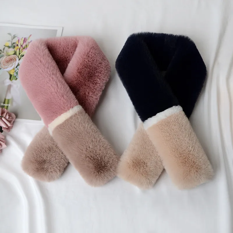 Scarf 2021 Korean Version Thick Warm Imitation Rabbit Fur Wholesale Autumn Winter New Mulit-color Mosaic Female |
