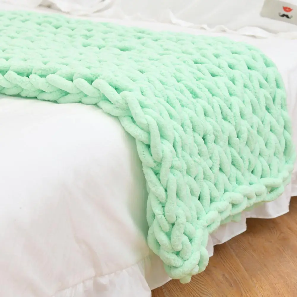 120X150 см теплые домашние одноцветные шенилловые вязаные толстые объемные вязаные одеяла зимние мягкие теплые для использования в течение всего года - Цвет: green