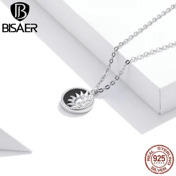

BISAER 2020 Shining Sun Pendant Necklace Black Agate 925 Sterling Silver Vintage Style For Women Wedding Fine Jewelry GXN427