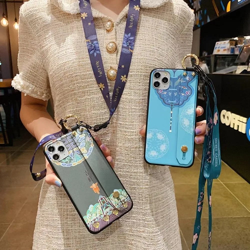 

case for iphone 12 11 pro xs max xr x 7 8 6 6s plus cover strap belt silicone soft flower wristband holder phone bag capa fundas