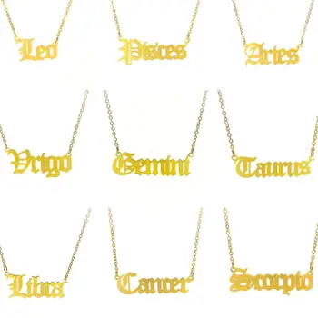 

Customized Fashion Stainless Steel Name Necklace Personalized Letter Choker Necklace Pendant alphabe old English constellations