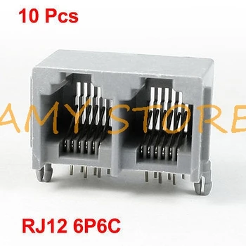 

10pcs RJ12 6P6C 2 Way Computer Internet Network PCB Jack Socket Gray
