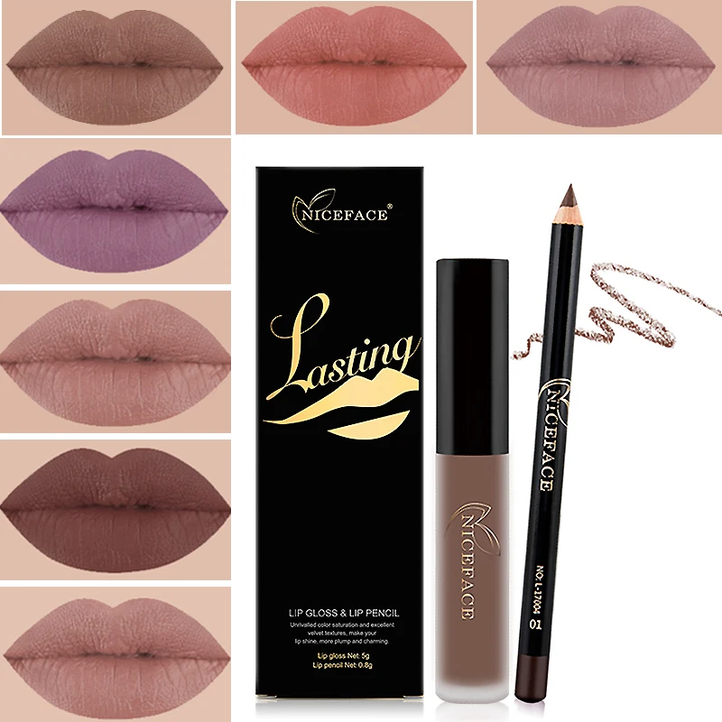 

12 Color Matte Lipstick Lip Liner Pen Set Waterproof Long Lasting Make Up Red Lip Gloss Pencil Kits Nude Makeup Liquid Lip Stick