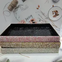 Rhinestone Cosmetic Containers PU Leather Storage Desk Sundries Organizer Tray Make Up Organizer Box Bling Table Decorative Box