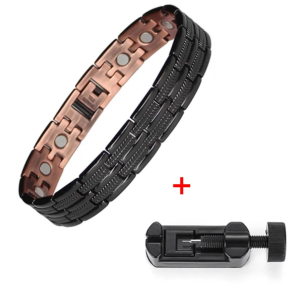 bracelet with tool Oktrendy артрит Чистый медный магнитный браслет черный медный исцеляющий браслет для мужчин Лучший Био Магнит 3000 gauss - Окраска металла: bracelet with tool