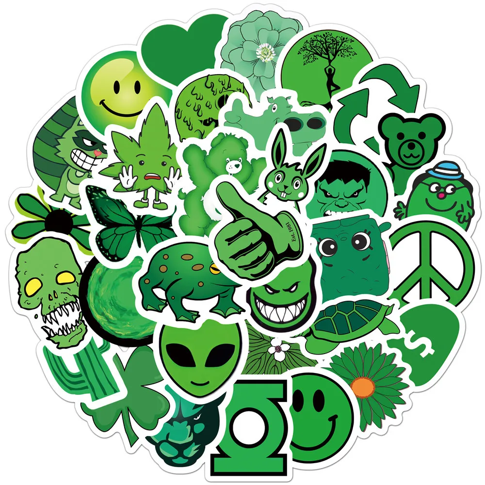 

50PCS Ins Creative Green Cartoon Small Fresh Series Stickers for Waterproof Suitcase Laptop Graffiti Decoration Wholesale Toy