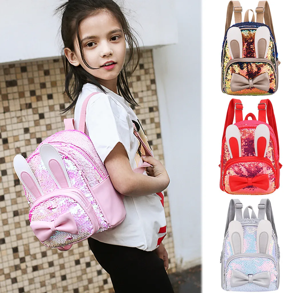 Школьный рюкзак для девочек, школьный рюкзак с пайетками, сумка на плечо, милый рюкзак с заячьими ушками для девочек