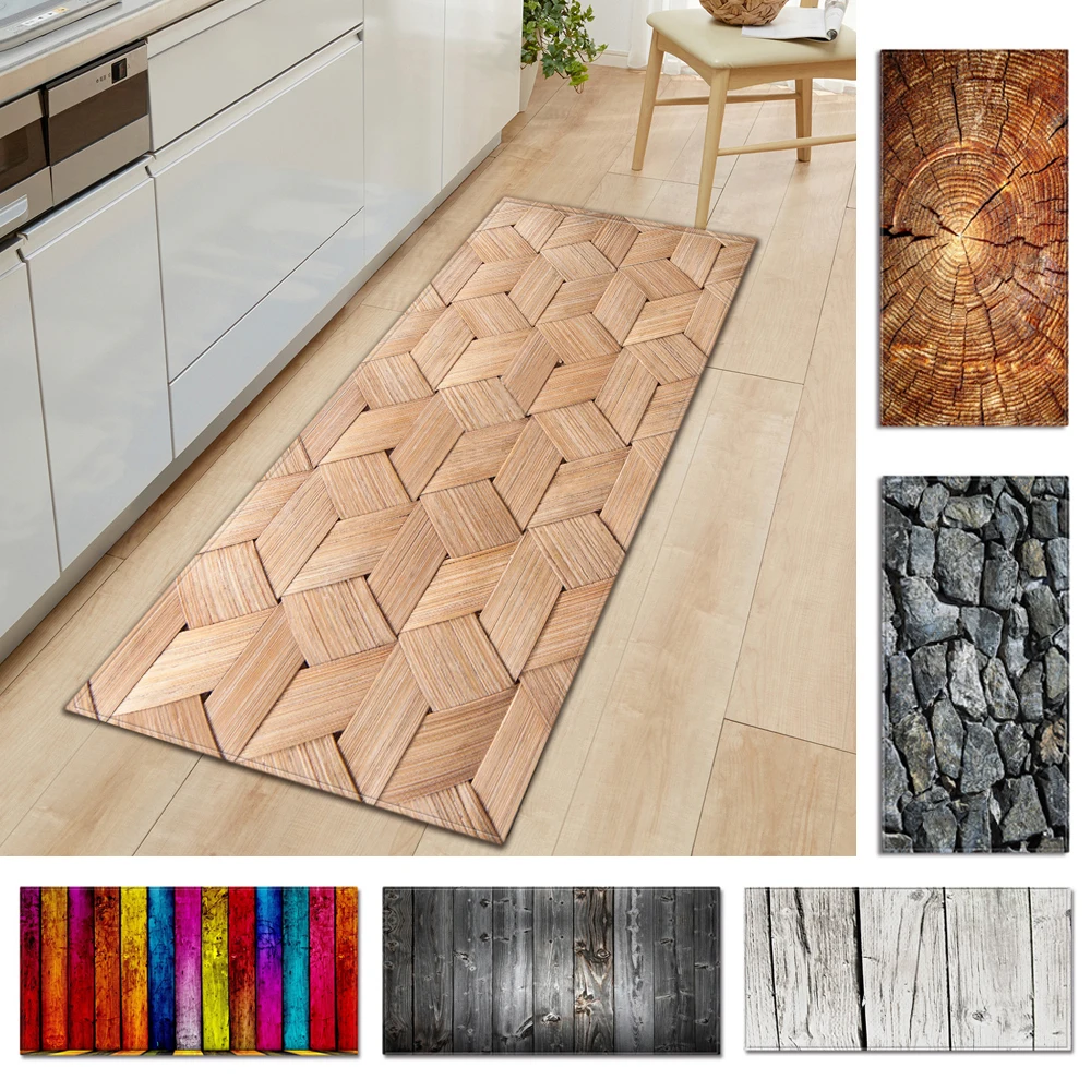 1pc Kitchen Carpet Mat Wood Grain Printed Non-slip Floor For Living Room Door Mats Entrance Decoration | Дом и сад