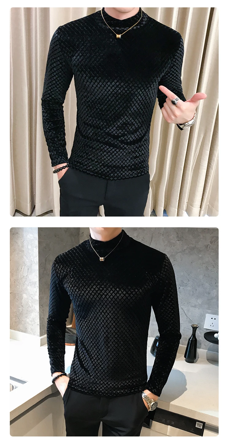 Men's T-shirt new fall slim and cashmere knit bottom long sleeve T-shirt loose casual personality youth men's wear