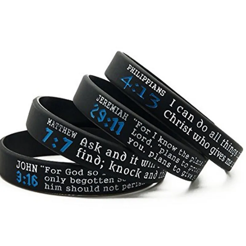 1PCS JESUS Cross Bible Scriptures Christian Religious Philippians JEREMIAH MATTHEW sport silicone RUBBER bracelet wristband
