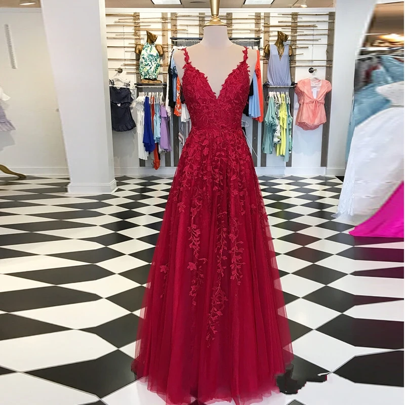 Robe De Soiree, сексуальные длинные вечерние платья с открытой спиной, для невесты, элегантное Бордовое платье с аппликацией и v-образным вырезом, официальное вечернее платье