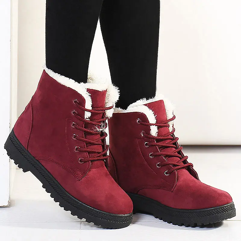 Женские ботинки; Новинка года; теплые зимние ботинки; ботильоны; однотонные удобные женские ботинки размера плюс - Цвет: Red