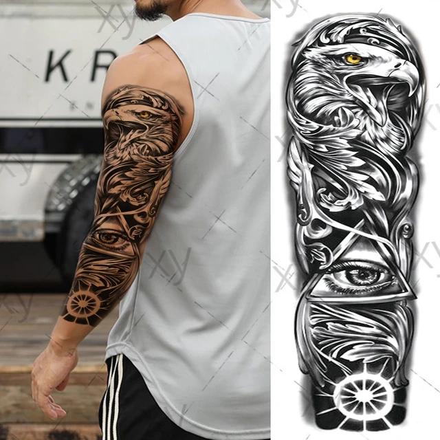 Large Arm Sleeve Tattoo Clock Eagle Geometric Feather Waterproof Temporary  Tatto Sticker Eye Body Art Full Fake Tatoo Women Men - Temporary Tattoos -  AliExpress