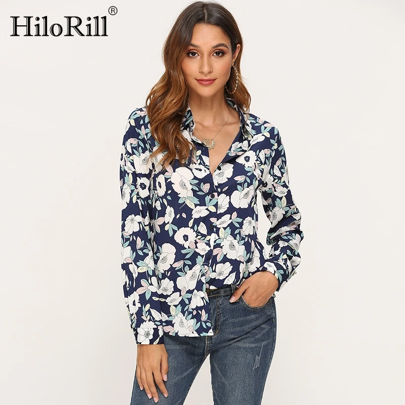 

Casual Blouses For Women 2019 Fashion Long Sleeve Floral Print Office Shirt Turn Down Collar Vintage Elegant Blouse Top Blusas