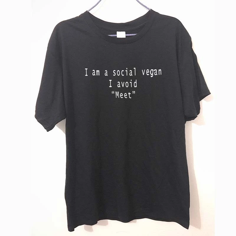 

New Camisetas I Am A Social Vegan I Avoid Meet Funny T shirts Men Cotton Tops Casual TShirts Short-sleeved O Neck T-shirts