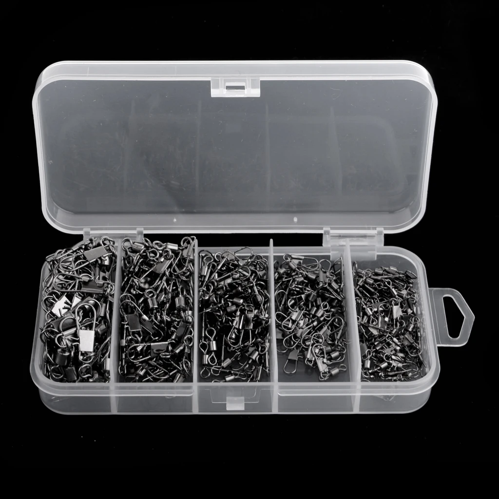 290pcs Fishing Swivel Snap Kit Lure Line Hook Connectors Fishing Tackle Box