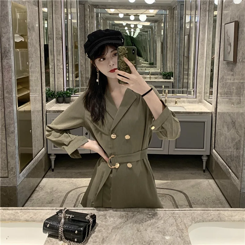 

Autumn And Winter WOMEN'S Dress Net Price CHIC Small Suit Double Breasted Mid-length Thin Long-sleeved Coat