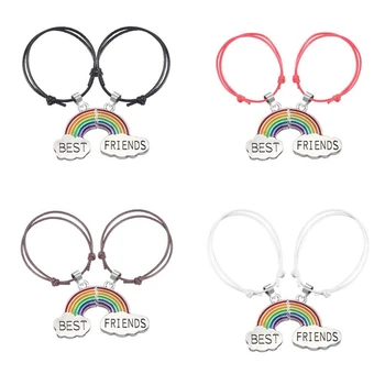 

1 Pair Rainbow Cloud Best Friends Bracelets For Women Girl Retro Leather Rope Adjustable Bangles Bff Forever LGBT Jewelry Gift