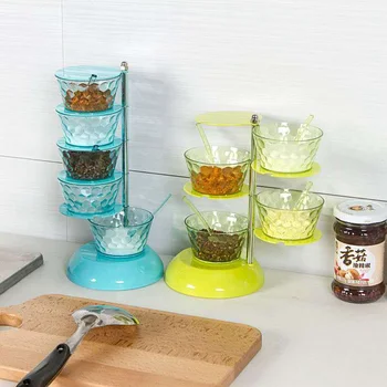 

Mutifunctional Standing Rotating Condiments Box 5-layer Vertical Transparent Spice Jar with Spoon Kitchen Supplies J99St