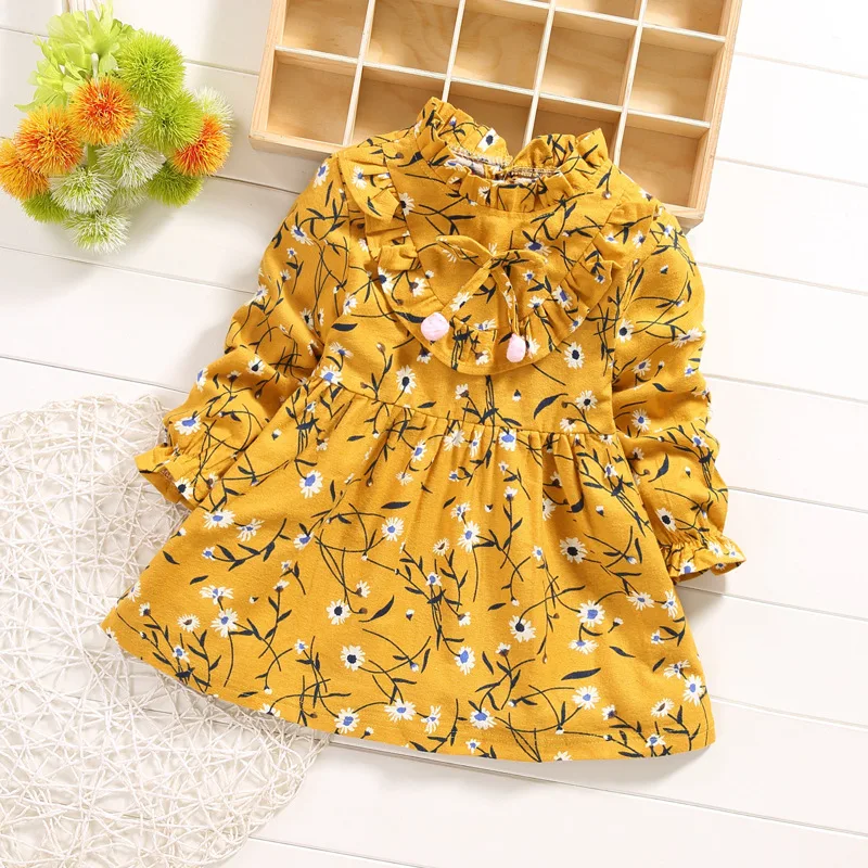 Платья для девочек с длинными рукавами детское осеннее платье круглым вырезом и