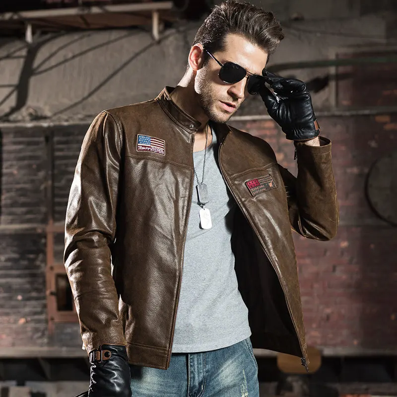 

Genuine Spring Autumn Vintage Motorcycle Leather Jacket Men Plus Size Chaqueta Cuero Hombre FM2015-60 YY880