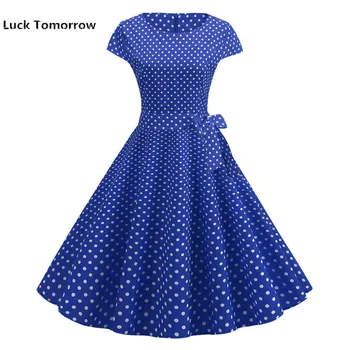 

Summer Vintage Dress Women Polka Dot Elegant Short Sleeve A-Line Midi Party Dress Sundress Plus Size Robe Rockabilly Vestidos
