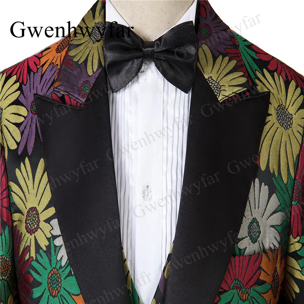Gwenhwyfar, черные мужские костюмы с отворотом, масляная Маргаритка, 3 предмета, мужские костюмы, мужской смокинг для свадьбы(Блейзер+ жилет+ брюки