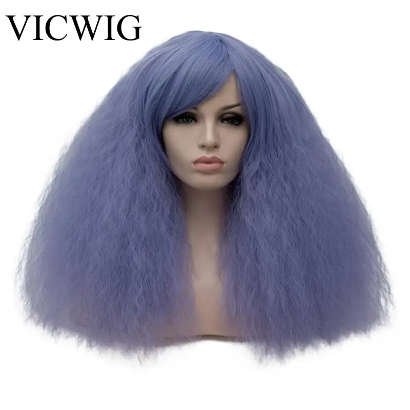 

VICWIG Short kinky Curly Hair Synthetic Wig for Women African Dark Brown Black Red Green Pink Purple White Cosplay Wigs