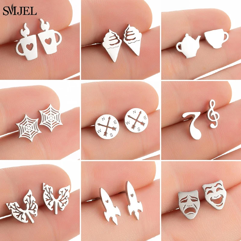 Punk Stainless Steel Earrings for Women Fashion Jewelry 2021 Lighter Compass Expression Lung Rocket Earring Weird Christmas Gift