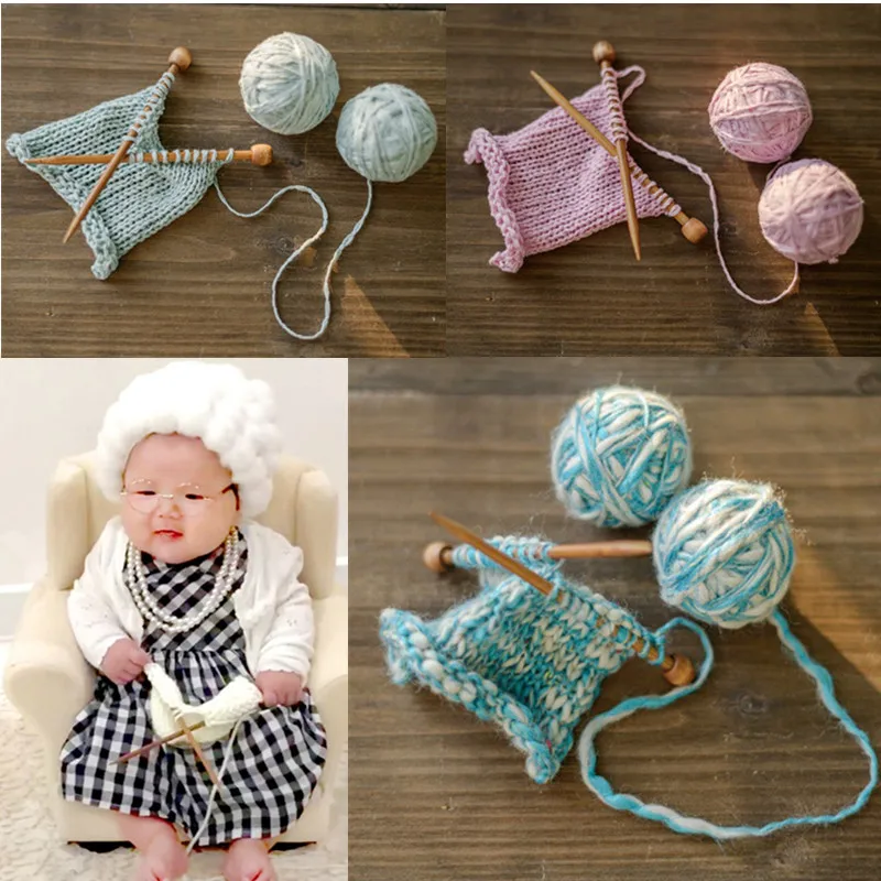 

Newborn Photography Props Crochet Stick Knitting Yarn Ball Sweater Knitting Mini Props Creative Cosplay Grandma Baby Costumes