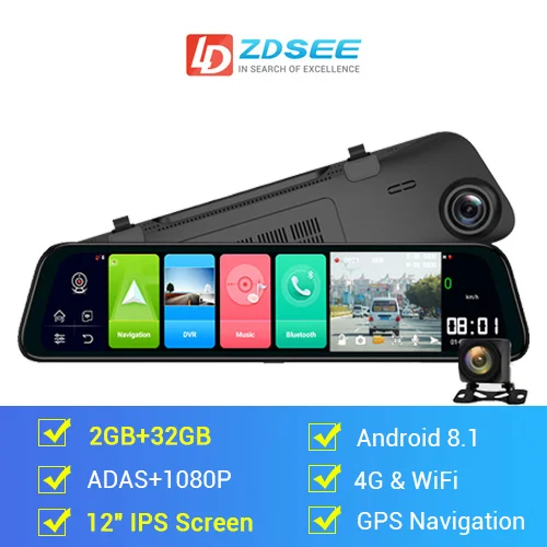 LDZDSEE Android 8,1 2G+ 32G Dash Cam ADAS FHD 1080P Автомобильный видеорегистратор Камера заднего вида Зеркало 10''IPS привод Видео Авто рекордер ночное видение - Название цвета: 2G 32G