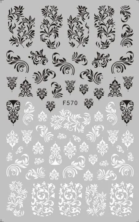 1 Sheet Nail Art Sticker Black Lace Flower Plant Butterfly Decal Slider Wraps Paper Foil Tip Tattoo Nail Fashion Decals F564 - Цвет: 570