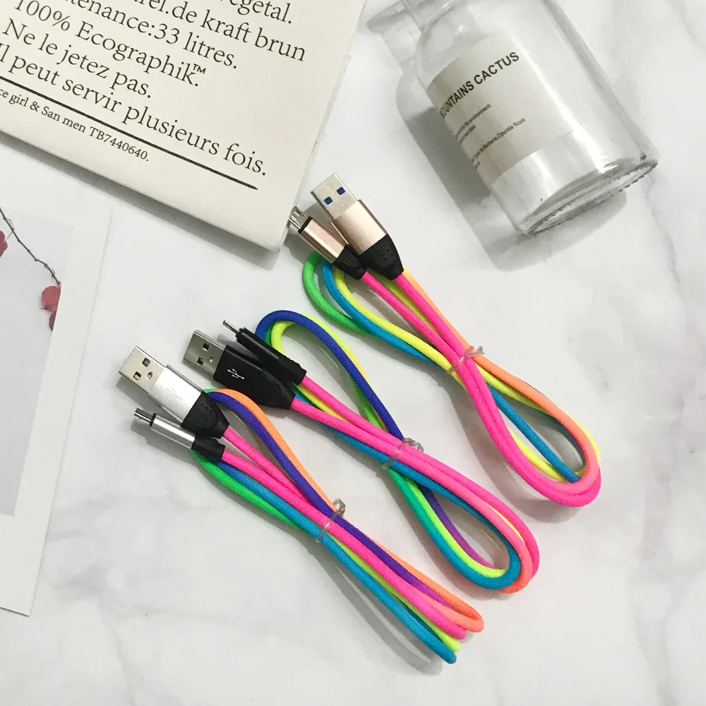 Data Rainbow Color USB Type C Cable for Samsung S9 S8 Plus Fast Charge for Huawei P30 Pro Xiaomi Redmi Note7 Charging Cord Cable android type charger