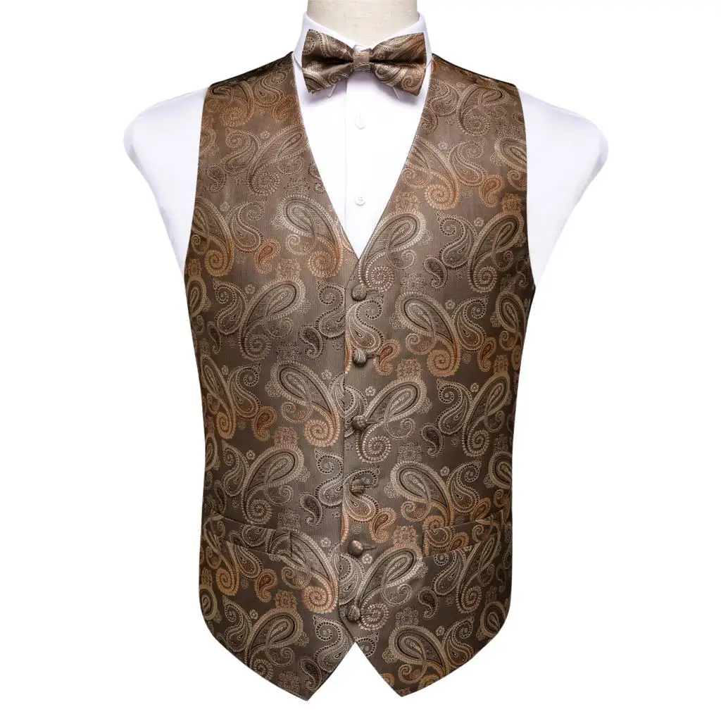 Men's Brown Orange Paisley Wedding Men Silk Waistcoat Vest Bowties Hanky Cufflinks Cravat Set for Suit Tuxedo DiBanGu MJ-113 Men's Brown Orange Paisley Wedding Men Silk Waistcoat Vest Bowties Hanky Cufflinks Cravat Set for Suit Tuxedo DiBanGu MJ-113