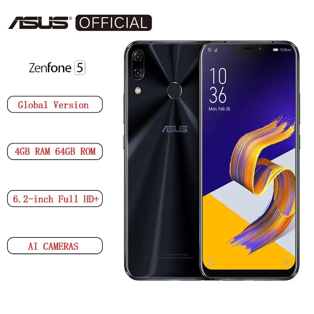 Глобальная версия смартфона ASUS Zenfone 5 ZE620KL 4 Гб ОЗУ 64 ПЗУ 6 2 дюйма на базе Android 8 0