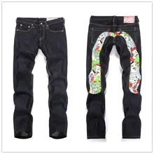 Аутентичные Evisu, дышащие, высокое качество, трендовые, модные, Мужские штаны, джинсы, прямые, с принтом, для отдыха, с принтом, средняя талия, мужские брюки