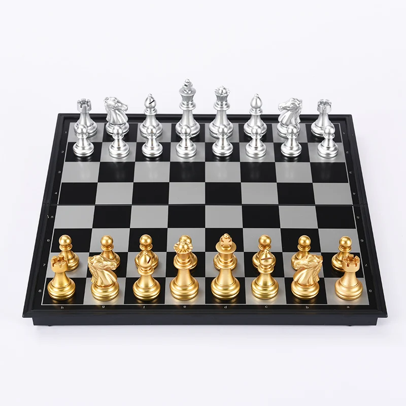 High Quality Magnetic Chess Foldable Checkerboard Set Golden Silver Chess Pieces Portable Family Travel Leisure Board Game Toy - Image 2