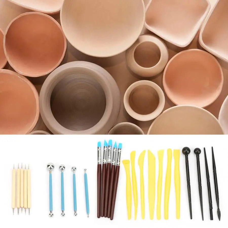 25PCS Art Crafts Pottery Sculpting Set Clay Sculpting Carving Hand Making Modeling Tools polymer clay tools
