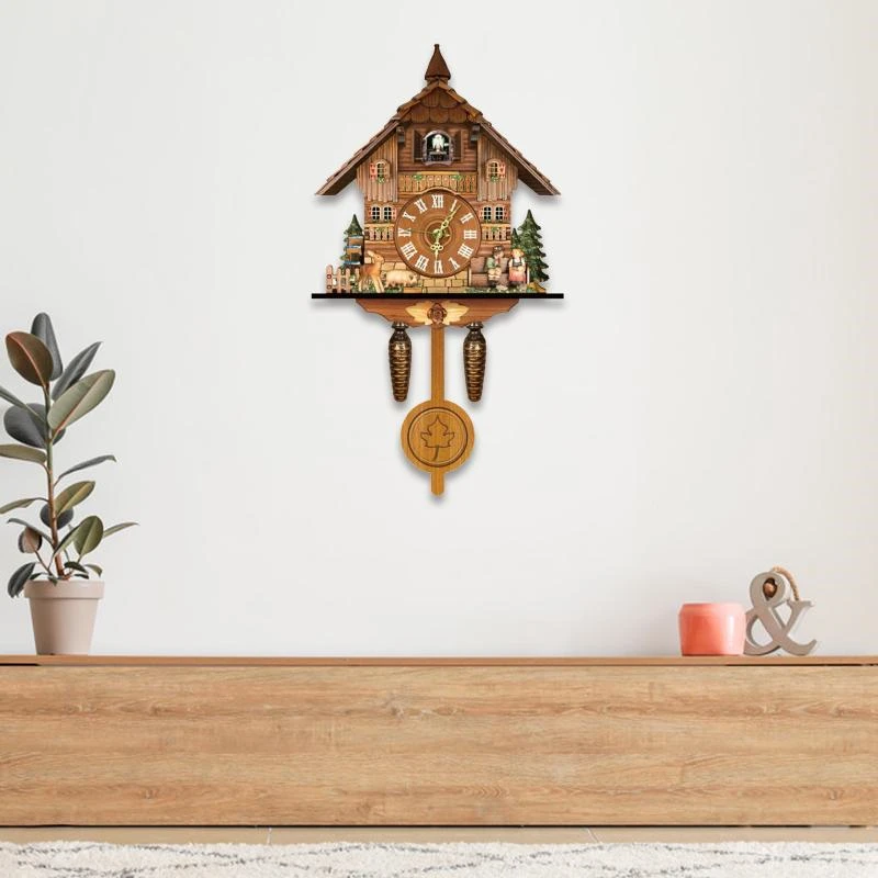 Wall Clock German Black Forest Cuckoo Clock Retro Nordic Style Wooden Cuckoo Wall Clock Vintage Nordic Style Wall Alarm for Home wall clock