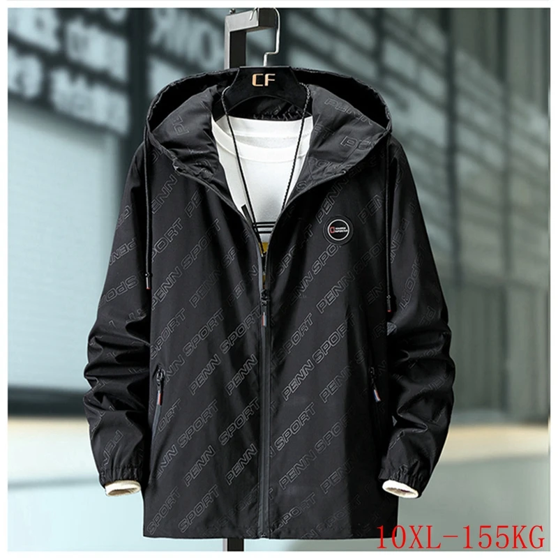 

Autumn New Large Size Hooded Jacket 5XL-10XL Bust 156CM Large Size Men's Zipper Pocket Loose Casual Hooded Jacket