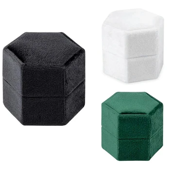

Hexagonal Velvet Ring Box Gorgeous Vintage Double Ring Display Stand for Engagement, Wedding, Ceremony
