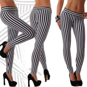 

like hot cakes in black and white vertical stripes yoga pants high stretch leggings B008 comfortable waist wide design