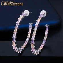 CWWZircons Модные женские ювелирные изделия Круглый Круг Кубический цирконий, геометрической формы большие серьги-кольца для женщин для свадебной вечеринки CZ424