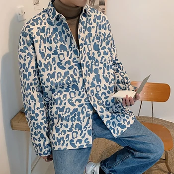 

Men's Thickening Hawaiian Shirt Loose Coat Tide Young Leopard Printing Thickness Shirt French Cuff Mens Shirts Camisa Masculina